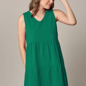 Lock & Love Sleeveless Tiered Tunic Dress Green V-Neck Ladies Size XL NWT
